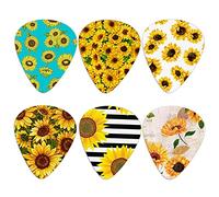 Howilath Púas de guitarra de estilo clásico de girasol, 6 púas de guitarra, protección de la yema de los dedos, regalo único de guitarra para bajos