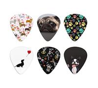 Howilath Púas de guitarra para perros adorables y perros pug corgi perro salchicha, pata de bulldog francés, 6 piezas de púas, púa de ABS para acústico, eléctrico, bajo de 0,96 mm