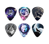 Howilath Púas para guitarra Galaxy Wolves, atrapasueños punk lobo aullando luna, 6 púas de guitarra ABS para guitarra acústica, eléctrica, bajo 0,96 mm