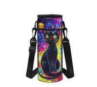 Howilath Space - Funda para botella de agua con correa para el hombro, Gato espacial multicolor, Mochila para niños