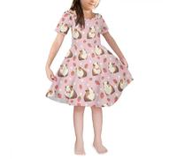 Howilath Vestido con vuelo para niñas y estudiantes, manga corta, vestido casual de verano, vestido de fiesta, vestido con vuelo, teñido anudado, floral, estrella lobo, Conejillo de indias fresa, 10
