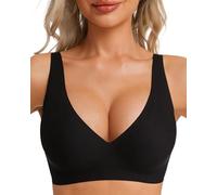 HOWIN Sujetador sin Aros Mujer Push Up Sin Costuras con Relleno, Bralette Cómoda de Escote V Profundo y Reductor, Negro