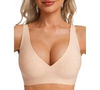 HOWIN Sujetador sin Aros ni Costuras, Push Up con Relleno y Escote Profundo, Invisible Bralette Mujer, Cómodo para Mujer, Jelly Bras, Ideal Uso Diario, Beige