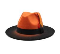 howkuhat Sombrero Fedora de plumas de ala ancha, degradado, para fiesta, jazz, clásico, ajustable, de fieltro, para hombres y mujeres, Naranja y negro, M