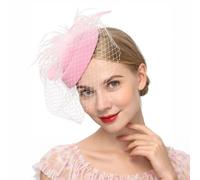 howkuhat Tocado retro para mujer, pastillero con velo y plumas, diadema, accesorios para el cabello para fiesta de té, rosa claro, Talla única