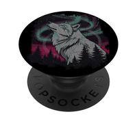 Howling Wolf Aurora 90s Grunge Vintage Estética Hombres Mujeres PopSockets PopGrip Adhesivo