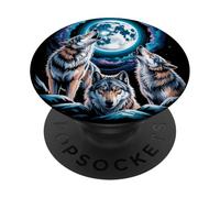 Howling Wolf Trio Bajo Luna Radiante Wilderness Arte Lobo PopSockets PopGrip Adhesivo