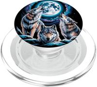 Howling Wolf Trio Bajo Luna Radiante Wilderness Arte Lobo PopSockets PopGrip para MagSafe