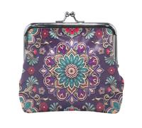 Howling Wolves Moon Kiss Lock Monedero para cambio de monedas, pequeña bolsa de dinero, 4.5 pulgadas de largo x 4.1 pulgadas de alto, Mandala floral morado, Talla única, Mandala floral morado