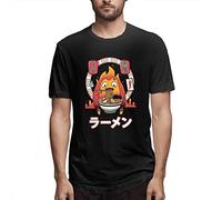 Howls Moving Castle Fire Demon Ramen Calcifer Mens tee Casual Short Sleeve T-Tshirts Camisetas y Tops Black (Medium)