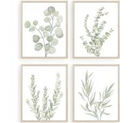 Howwii Impresiones artísticas botánicas bohemias para decoración de baño, sin marco, plantas verdes salvia para dormitorio, oficina, impresiones artísticas minimalistas de hojas de eucalipto, juego de