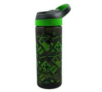 HOX Minecraft Atlantic Creeper - Botella de agua escolar de plástico ecológico sin BPA con popote extraíble, a prueba de derrames, regalo para fanáticos de Minecraft, producto oficial de 450 ml