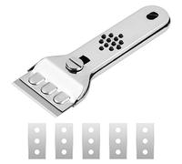 Hoxfly Raspador de acero inoxidable, Rasqueta Vitroceramica, Rascador para cocina con 5 Cuchillas de Repuesto, Rascavidrios Profesional para Horno, Limpia Suelo, Ventana, Placas de Inducción