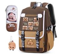 HOXSNII Capybara Mochila Infantil, Capybara Mochilas Escolares con Estuche Llavero Insignias Bolsa de Escuela Primaria Bolsas Escolares Guarderia Mochila de Dibujos para Niños