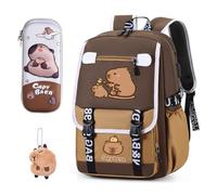 HOXSNII Capybara Mochila Infantil, Capybara Mochilas Escolares con Estuche Llavero Insignias Bolsa de Escuela Primaria Mochila Guarderia Bolsas Escolares de Dibujos para Niños
