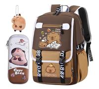 HOXSNII Capybara Mochila Infantil, Capybara Mochilas Escolares con Estuche Llavero Insignias Bolsas Escolares de Dibujos Mochila Guarderia Bolsa de Escuela Primaria para Niños