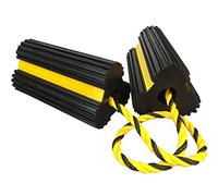 HOXWELL Cuñas dobles de goma resistentes, tapones de rueda antideslizantes para caravana con cuerda de nailon, cinta reflectante amarilla, bloque de rueda para remolques de viaje, aviones, coches,