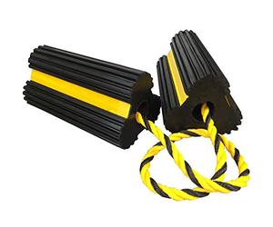 HOXWELL Cuñas dobles de goma resistentes, tapones de rueda antideslizantes para caravana con cuerda de nailon, cinta reflectante amarilla, bloque de rueda para remolques de viaje, aviones, coches,