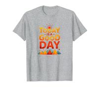 Hoy es un Buen día Inspirador Amanecer en la montaña Camiseta, Hombre, Gris Jaspeado, L