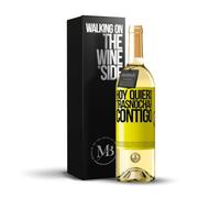 «Hoy quiero trasnochar contigo» Mensaje en una Botella. Vino Blanco Premium Verdejo Joven + Gift Box. Etiqueta Amarilla PERSONALIZABLE