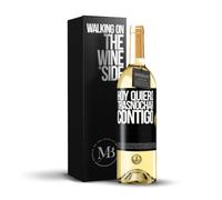«Hoy quiero trasnochar contigo» Mensaje en una Botella. Vino Blanco Premium Verdejo Joven + Gift Box. Etiqueta Negra PERSONALIZABLE