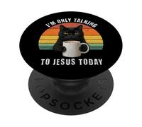 Hoy Solo Hablo con Jesús Grumpy Black Cat Coffee PopSockets PopGrip Adhesivo