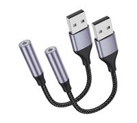 HOYAWU Paquete de 2 adaptadores de audio USB a conector de 3,5 mm, tarjeta de sonido externa, adaptador USB a auxiliar compatible con micrófono, compatible con auriculares, laptop, PC, Linux, PS4, PS5