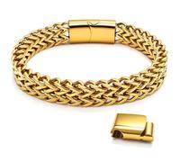 Hoyazvet Pulseras de cadena Franco de acero inoxidable para hombre - 6 mm/8 mm/10 mm/12 mm de ancho, 7.5 pulgadas/8.3 pulgadas de largo, negro y metal de 18 quilates, pulsera de eslabones cubanos