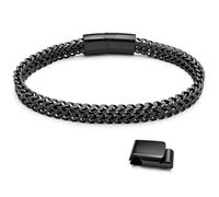 Hoyazvet Pulseras de cadena Franco de acero inoxidable para hombre - 6 mm/8 mm/10 mm/12 mm de ancho, 7.5 pulgadas/8.3 pulgadas de largo, negro y metal de 18 quilates, pulsera de eslabones cubanos