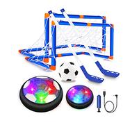 HOYIBO Balon Futbol Flotante - 3 en 1 Recargable Juego de Air Power Football con Luce LED Fútbol Niño Juguetes con 2 Porterias Juguete de Hockey Flotante para Niño Niña Regalos de 3 4 5 6 7 8-12 Años