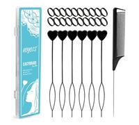 HOYOLS Kit de herramientas para cuentas de pelo negro, 6 enhebradores de bucle, peine de cola de rata y 200 bandas de goma, accesorios de peinado para mujeres, niñas, niños y adolescentes, juego de