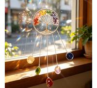 Hoypeyfiy Cristales árbol de la vida atrapasueños, piedra preciosa natural ágata chakra escudo colgante de pared decoración del hogar para meditación yoga arte de pared