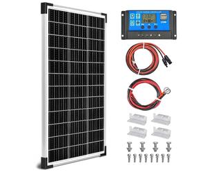 Hoysicy Kit de panel solar monocristalino de 100 W, 12 V, mantenedor de batería + controlador de carga solar de 20 A + cable de extensión de 16.4 pies con clips de batería, terminal de junta tórica