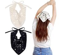 hoyuwak 2 pañuelos de ganchillo para la cabeza para mujeres y niñas, accesorios para el cabello para decoración de peinado (blanco, negro)