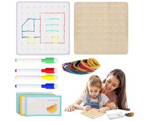 Hozaenwa Juego de tableros geográficos - Geoplano de Madera para niños pequeños - Geoboard de Madera con Bandas de Goma, patrón gráfico de matemáticas, Bloques, Tablero Geo, Educativo para