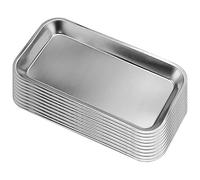 HOZEON Paquete de 10 bandejas quirúrgicas, bandeja de acero inoxidable, bandeja de procedimiento dental, bandejas organizadoras de instrumentos de laboratorio con borde sin costuras para instrumentos de tatuaje dental de laboratorio, tipo plano plateado