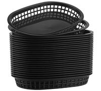 HOZEON Paquete de 24 cestas de comida rápida de 10.5 x 7 pulgadas, cestas de plástico para servir, bandejas ovaladas para hamburguesas, sándwiches, barbacoas, color negro