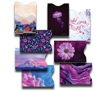 HozyFrozy 8 Fundas de Bloqueo RFID, diseños únicos y Artes en Morado, Soporte antirrobo, Protector de Tarjetas de crédito, fácil de reconocer, Resistente y tamaño Tarjetas