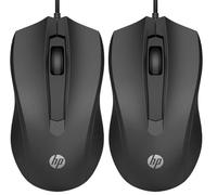 HP 100 - Ratón con Cable (1600 PPP, 2 Botones y Rueda de Desplazamiento, Conexión con Cable USB, Windows), Color Negro (Paquete de 2)