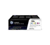 HP 128A CF371AM, Cian, Amarillo y Magenta, Cartuchos Tóner Originales, Pack de 3, para impresoras HP LaserJet Pro CM1415, CP1525, CP1525n, CP1525nw, CM1410, CM1415fn, CM1415fnw