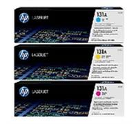 HP 131A U0SL1AM, Cian, Amarillo y Magenta, Cartuchos Tóner Originales, Pack de 3, para impresoras HP LaserJet Pro 200 color MFP M276, MFP M276n, MFP M276nw, M251, M251n y M251nw