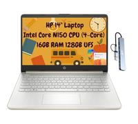 HP 14 portátiles delgados para estudiantes 2025, 14" HD, Intel N150 de 4 núcleos, 16 GB de RAM, 256 GB de memoria (128 GB UFS + 128 GB microSD), 1 año de Office 365, Wi-Fi 6, HDMI, estación de