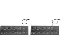 HP 150 Teclado QWERTY Español con Cable - (Indicadores LED, Puerto USB-A, 12 Teclas de Atajos, Windows, Chrome) Color Negro (Paquete de 2)