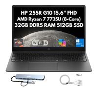 HP 255R G10 Business Laptop 2026, 39.6 cm FHD, AMD Ryzen 7 7735U de 8 núcleos (Beats i7-1355U), 32GB DDR5 RAM, 512GB PCIe SSD, cámara web, Wi-Fi 6, HDMI, teclado numérico, estación de acoplamiento