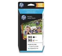 HP 303 Z4B62EE, Negro y Tricolor, Paquete de Ahorro, Pack de 2, Cartuchos de Tinta Originales, 40 Hojas de Papel Fotográfico, Compatible con impresoras HP ENVY Photo 6220, 6230, 6232