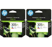 HP 305XL Tricolor, Cartucho de Tinta Original de Gran Capacidad, Compatible con Impresoras DeskJet 2300, 2700, 2800, 4100 y Envy 6010, 6020, 6030, 6400 (Paquete de 2)