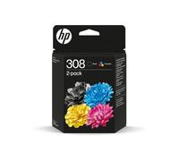 HP 308 - Cartuchos de Tinta auténticos, Color Negro y Tres Colores
