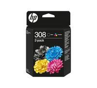 HP 308, Negro y Tricolor, 6L6S6UE, Pack de 2 Cartuchos de Tinta Original, Compatible con Las Series de impresoras Envy 6110, 6120, 6130, 6520, 6530