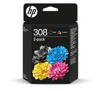 HP 308 - Paquete combinado de cartuchos de tinta negros y de color para impresoras HP Envy 6122e, 6532e, 6520e, 6132e, 6530e, 6120e, 6110e, 6558e, 6110e 6130e