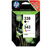 HP 338-343 SD449EE, Negro y Tricolor, Cartucho Original, Pack de 2, para impresoras HP DeskJet serie 6500, 5700; Photosmart serie 3100, 2700, 8700 y OfficeJet serie 7400, 7200